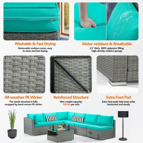 JOYSIDE 3-Seat Wicker Outdoor Patio Sofa Sectional Couch with Green Cushions  M75-GRN-THD - The Home Depot