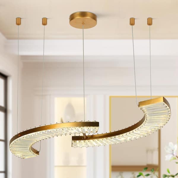 LNC MoaningMurtle 1-Light Dimmable Integrated LED Plating Brass Crystal Chandelier for Dining Room