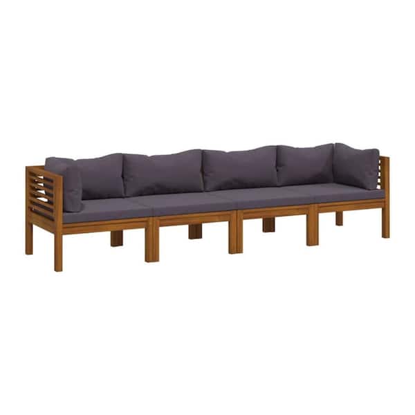Brown Wood Modular Outdoor Sectional Sofa Set with Gray Cushions