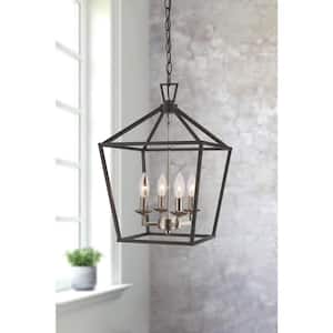 Lacey 4-Light Black and Chrome Pendant Light Fixture with Caged Metal Shade