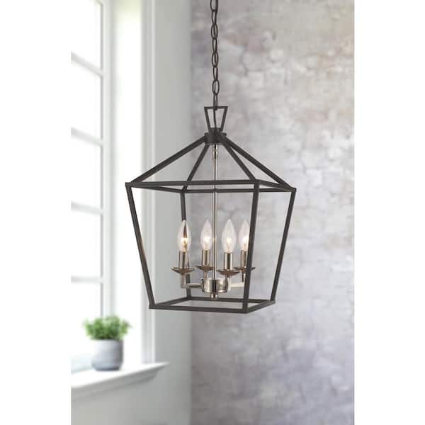 Lacey 4-Light Black and Chrome Pendant Light Fixture with Caged Metal Shade