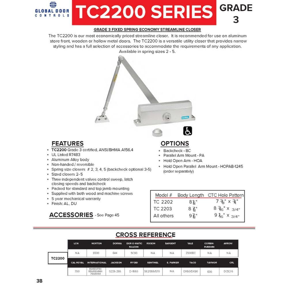 Aluminum Commercial Grade Door Closer with Hold Open Arm