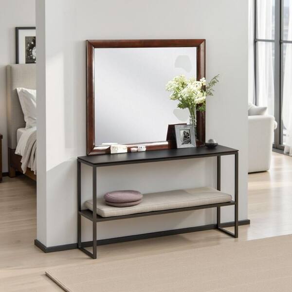 Benjara Simo Dark Cherry 39.5 in. W x 35 in. H Rectangle Wood