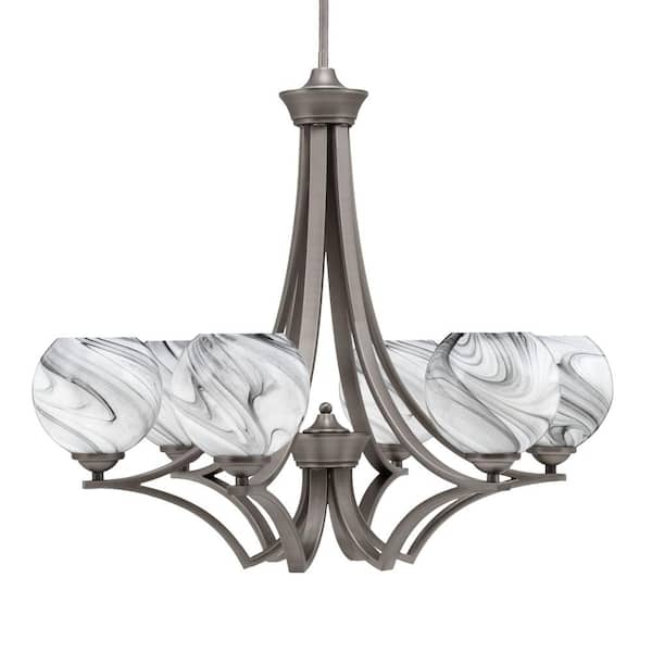 Unbranded Clevelend 6-Light Graphite Round Chandelier with 5.75 in. Onyx Swirl Glass Shades, No bulbs included