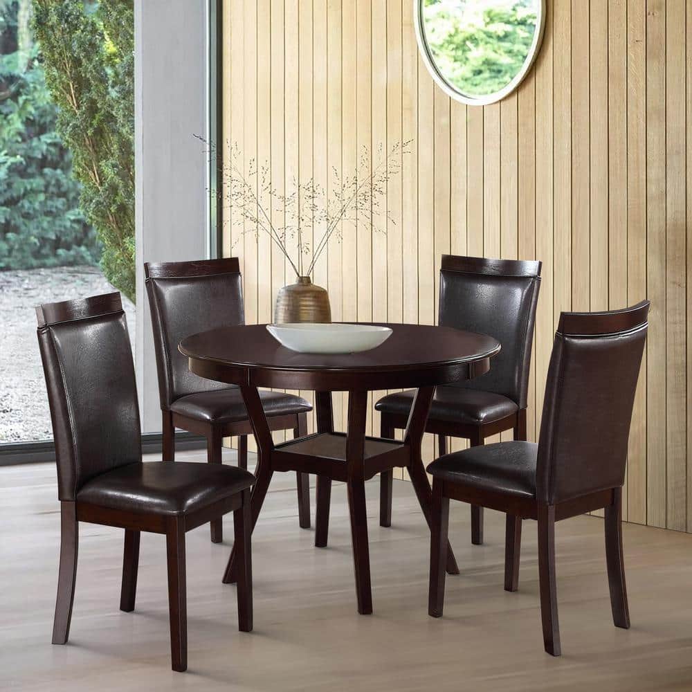 EVERGLADE HOME Norwich 5-Piece Round Espresso Wood Top Dining Room Set ...