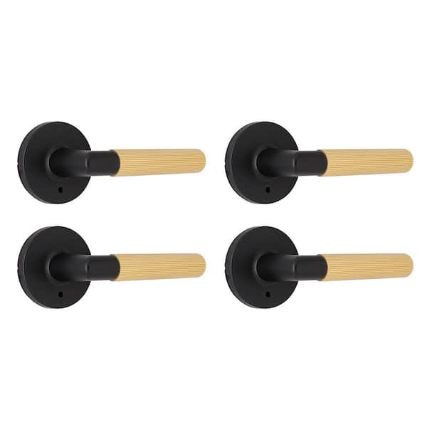 Downing Matte Black / Brushed Gold Bed/Bath Privacy Door Handle 4-Pack