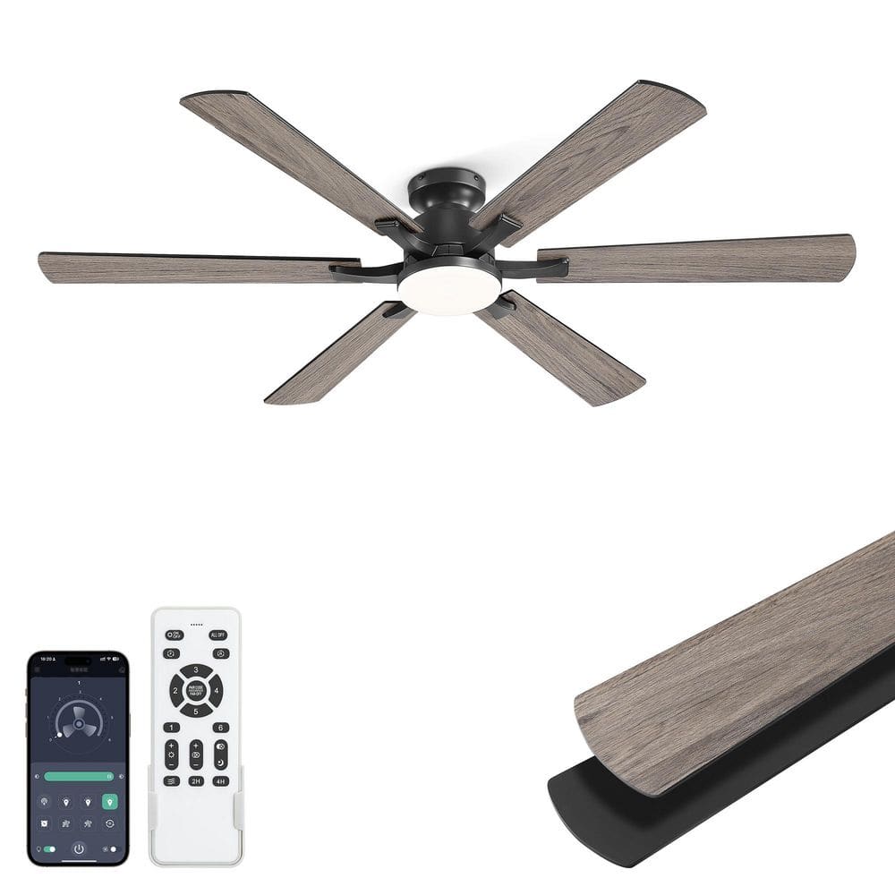 60 in. Standard Black in.door/Outdoor Ceiling Fans with Lights Remote/APP Reversible 6Speeds Flush mount for Living Room price history on PriceWatchPro
