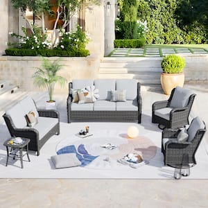 Mercury Gray 5-Piece Wicker Patio Conversation Seating Set with Gray Cushions