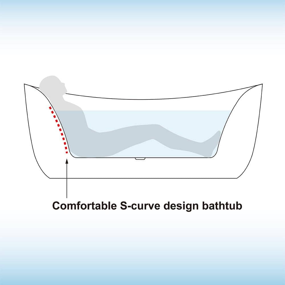 71'' White Acrylic Freestanding Double Slipper Bathtub with Jets