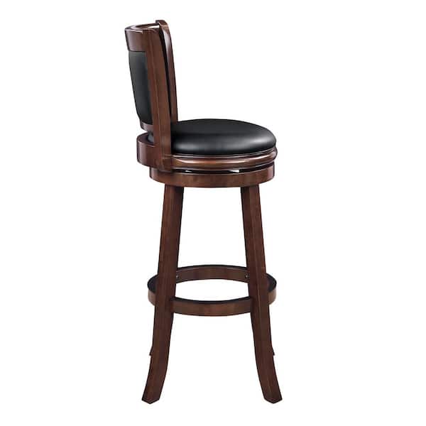Augusta 47 in. Cappuccino High Back Wood 34 in. Swivel Bar Stool with Faux Leather Seat