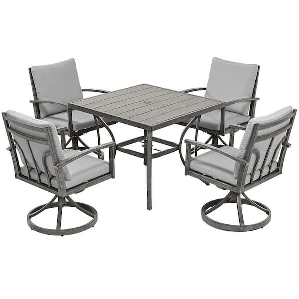 Modique Gray 5-Piece Aluminum Outdoor Dining Set with Gray Cushions