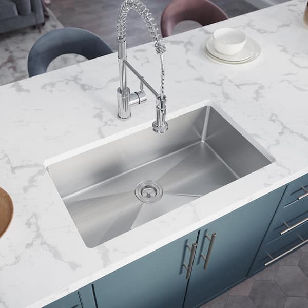 MR Direct Stainless Steel 31-1/4 in. Single Bowl Undermount Kitchen Sink with White SinkLink