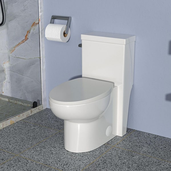 12 in. Rough-In 1-Piece 1.28 GPF Single Flush Elongated Toilet in White Seat Included