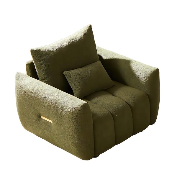 Unbranded Green Teddy Fabric Sofa Modern Accent Armchair Upholstered Single Sofa Chair Reading Chair Lounge Chair with One Pillow