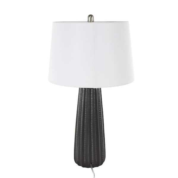 27 in. Black Ceramic Ribbed Task & Reading Table Lamp with White Drum Shade