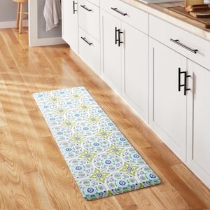 20 in. x 55 in. Blue and Green Postiano Tiles Anti Fatigue Geo Indoor Kitchen Mat