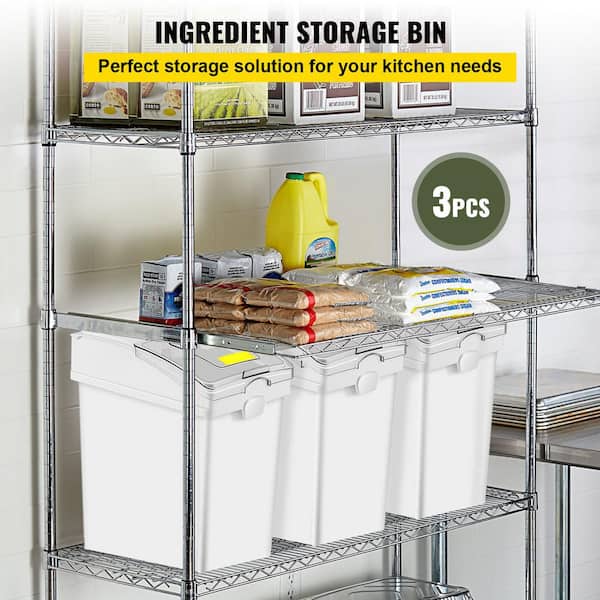 3-Pack 6.6 gal. /25L Rice Storage Containers with Wheels, Airtight Lid, 3-Scoops for Dog Food, Grains & Flour in Kitchen