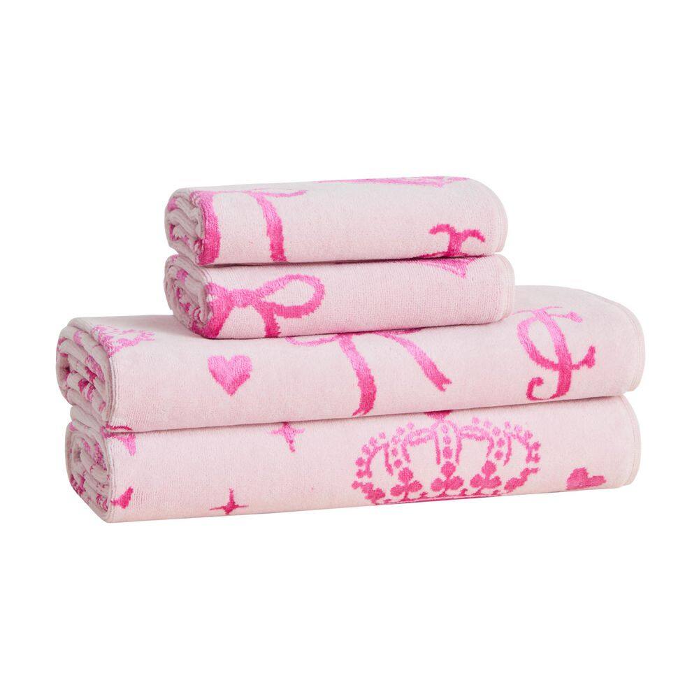 Crown & Bow 4-Piece Bling Pink Graphic Cotton Blend Bath Towel Set price history on PriceWatchPro