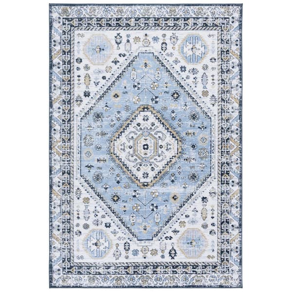 SAFAVIEH Bayside 9 ft. x 12 ft. Blue/Navy Traditional Medallion Area ...