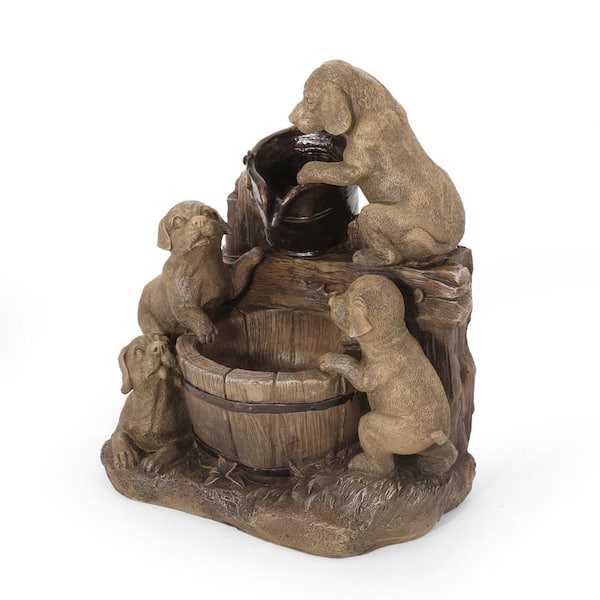 22.7 in. Light Brown Weather Resistant Tiered Floor Fountain with LED Light