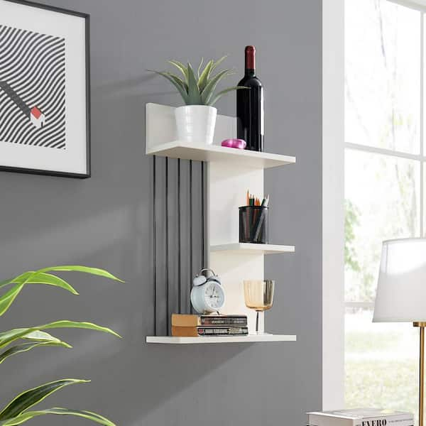 25 x 9 Entryway Floating Utility Wall Shelf with Hooks White - Danya B.