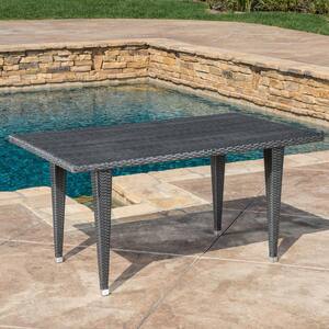 59 in. Gray Rectangular Wicker Outdoor Dining Table for 8 people