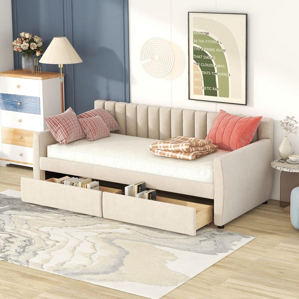 Harper & Bright Designs Beige Twin Size Upholstered Velvet Daybed with ...
