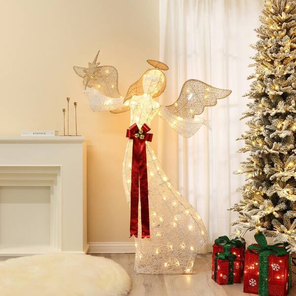 LuxenHome 68.4 in. H 3D Christmas Angel and Star Holiday
