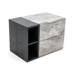 26 in. 2-Drawer Gray Wooden Nightstand