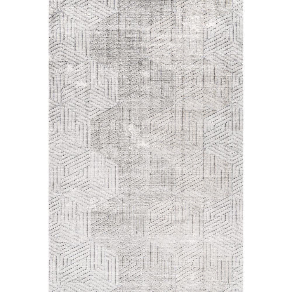 Modern Hexagon 8' x 10' Beige Viscose Blend Washable Area Rug