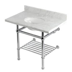 Templeton 36 in. Marble Console Sink with Brass Legs in Carrara Marble Polished Chrome