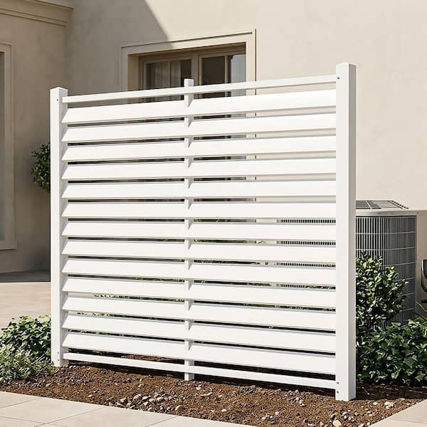 1-Panel 5 ft. W x 4 ft. H Air Conditioner Fence, Vinyl Privacy Fence Panels with Metal Stakes, Trash Can Screen, White