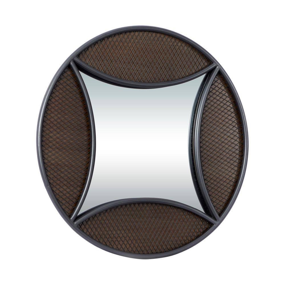 Brown Wood Industrial Round Wall Mirror 32"