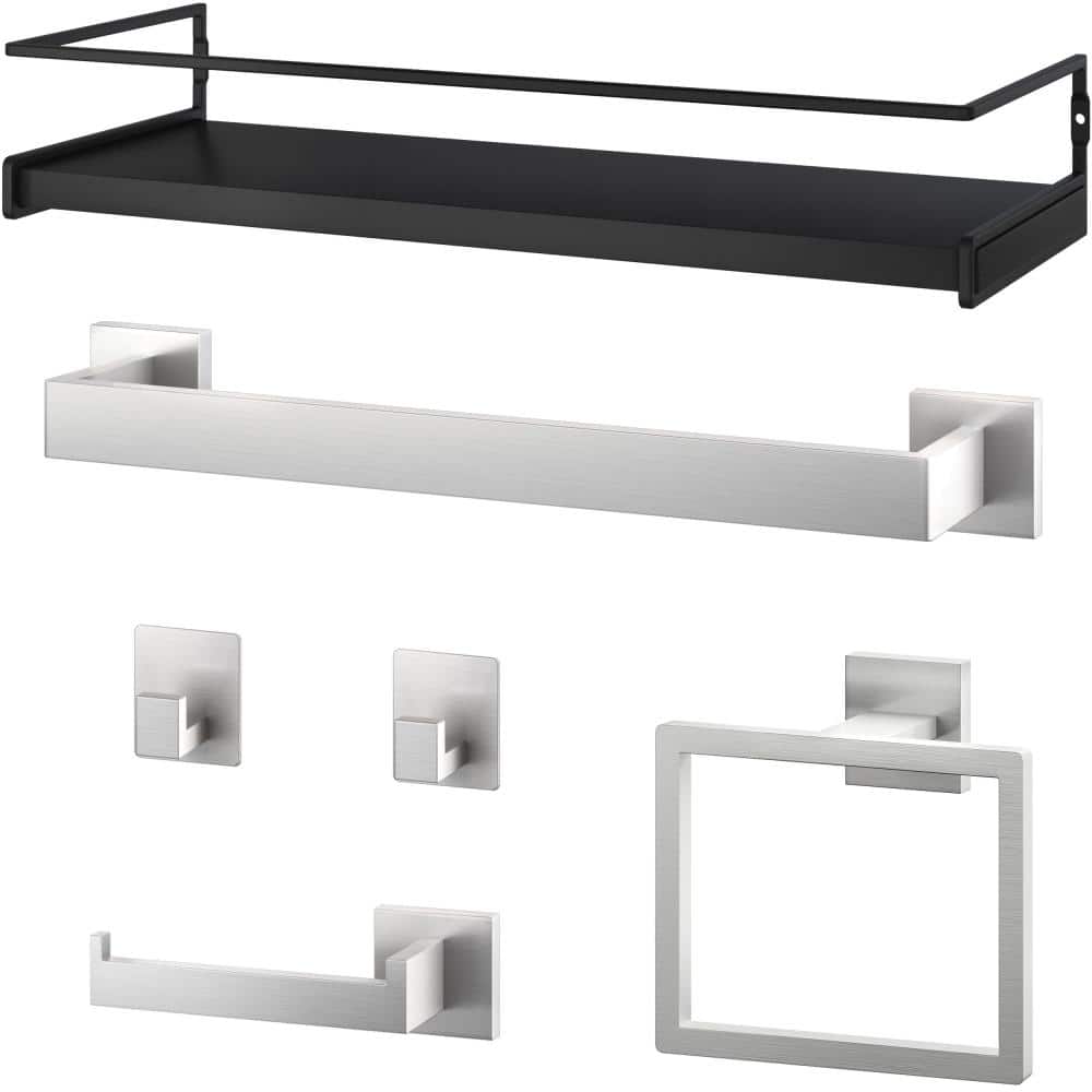 15.7 in. W 2.7 in. H x 5.9 in. D 6-pcs Bathroom Hardware Set Stainless Steel in Black