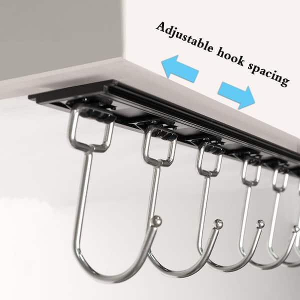 17 in. Wall Mounted Utensil Pot Racks Holders Hanging with 8 Hooks for Kitchen Cooking Storage, Black (2-Pack)