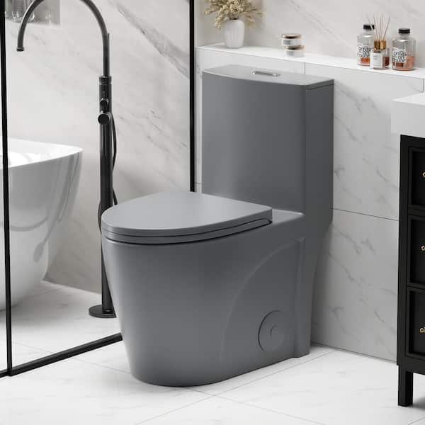 1-Piece 1.1/1.6 GPF Dual Flush Elongated Bowl Toilet in Light Gray Soft Close Seat Included