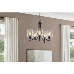 Pavlen 23 in. 5-Light Black Chandelier with Clear Glass Shades