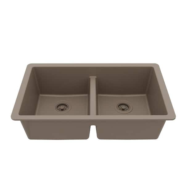 Quartz Concrete 32 in. 50/50 Double Bowl Composite Undermount Kitchen Sink