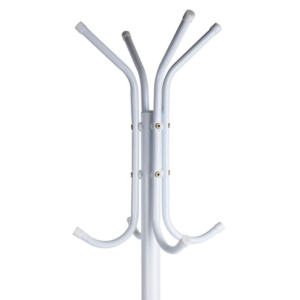 White Metal Floor-Standing Coat Rack with Umbrella Stand