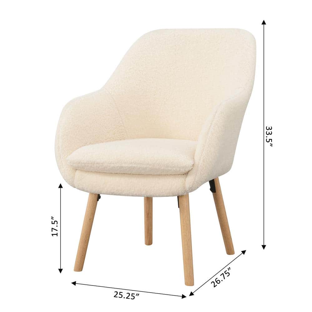 Sherpa Crème Cozy Accent Chair with Solid Red Oak Legs