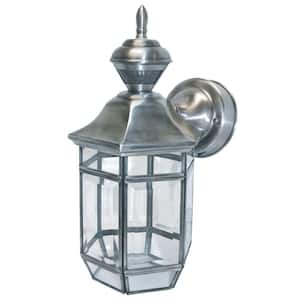 Lexington Silver 150-Degree Farmhouse Outdoor 1-Light Wall Sconce with Clear Beveled Glass