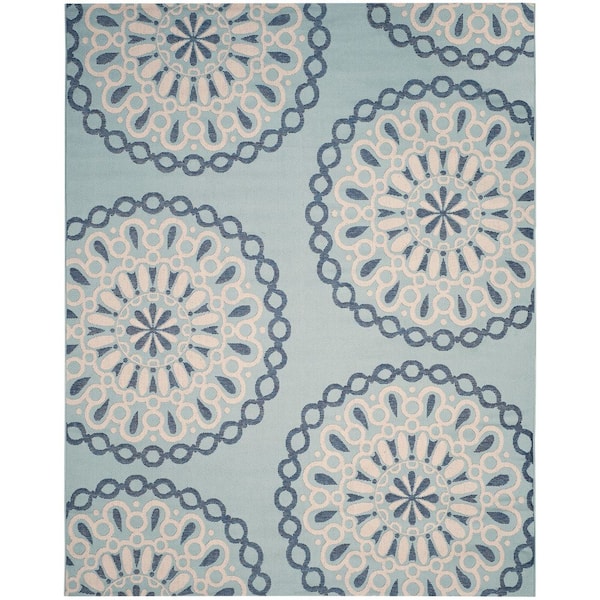 Courtyard 8 ft. x 10 ft. Aqua/Beige Circle Ornate Indoor/Outdoor Area Rug