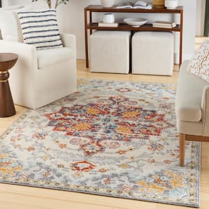 Passion Ivory Multicolor 8 ft. x 10 ft. Center medallion Traditional Area Rug