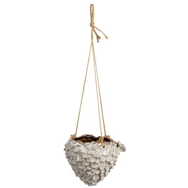 Ivory Stoneware Seashell Hanging Planter with Rope