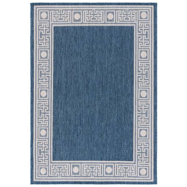 Beach House Blue/Ivory 9 ft. x 12 ft. Meander Border Indoor/Outdoor Area Rug