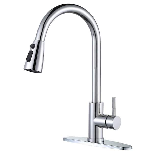 Polished Chrome 14 in. H Pull Out Sprayer Kitchen Faucet with Advanced Spray Single Handle Faucet 1 or 3 Hole