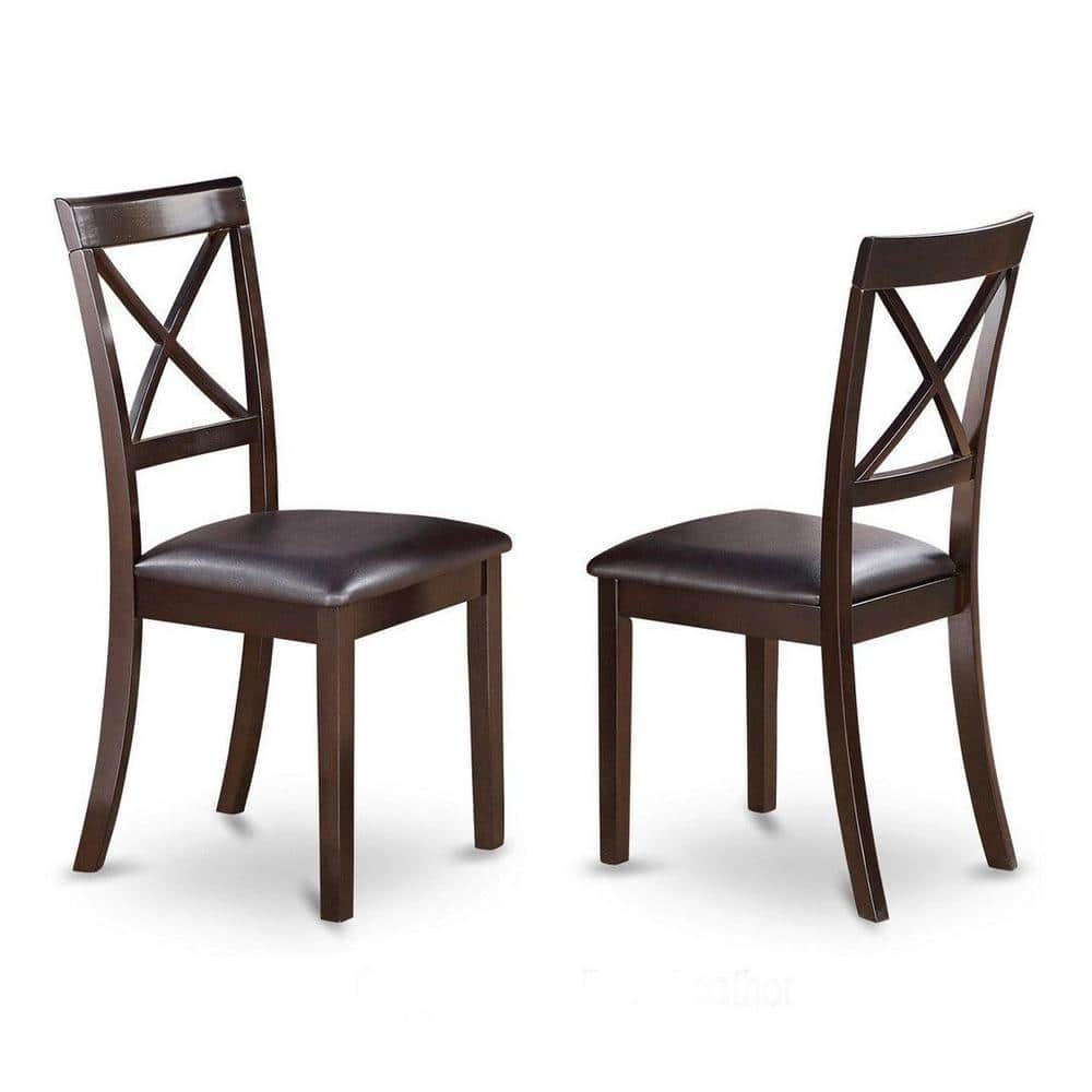 Cappuccino Round Pedestal Dining Table with 2 Faux Leather Chairs