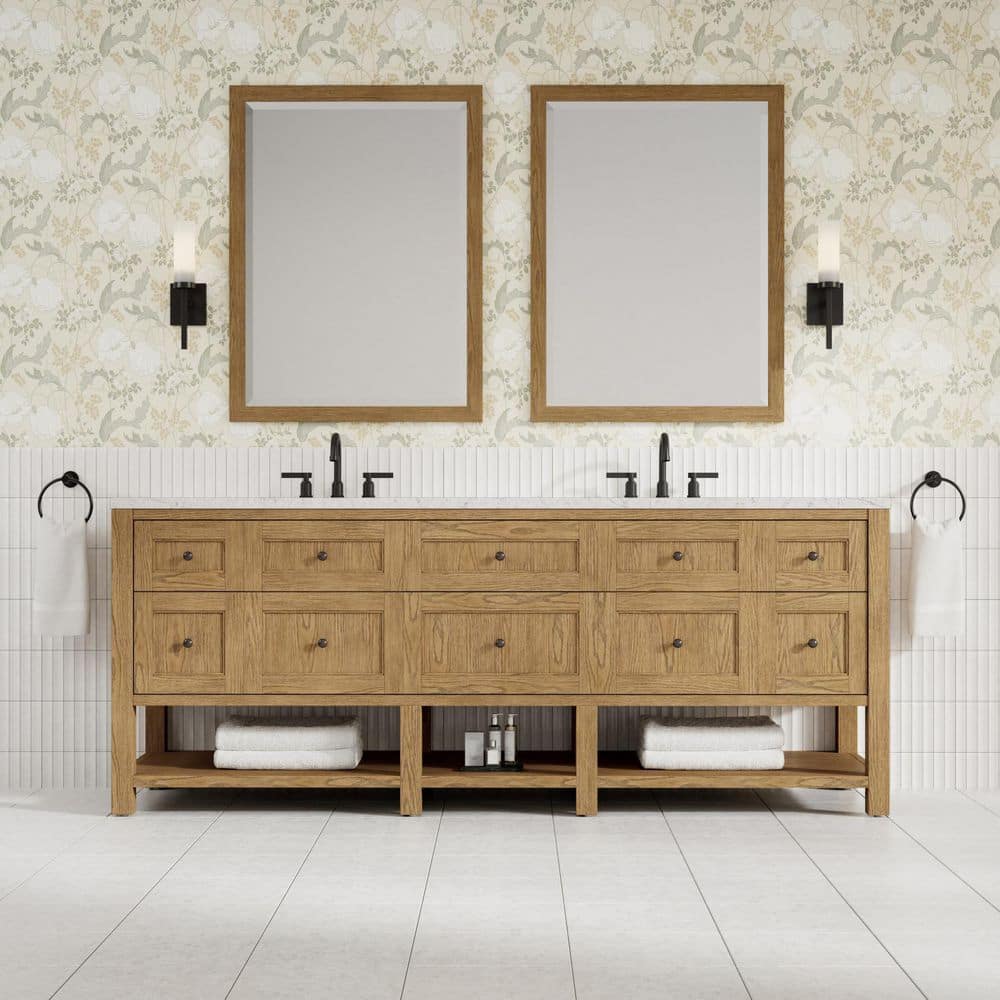 Breckenridge 84.0 in. Double Bath Vanity in Light Natural Oak with Eternal Jasmine Pearl Wireless Charging Quartz Top price history on PriceWatchPro