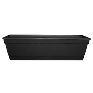 Newbury Small 7.86 in x 23.75 in. 15 qt. Black Resin Window Box Outdoor Planter with Saucer