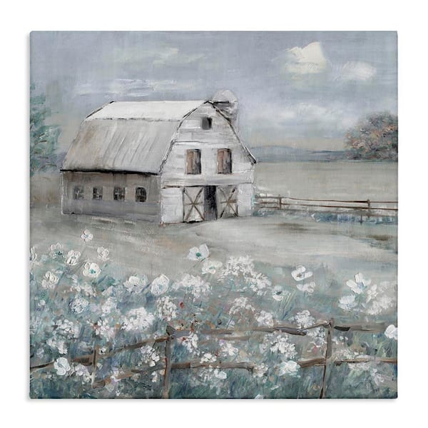 Traditional Barn and Meadow by Sally Swatland Unframed Nature Graphic Art Print 17 in. x 17 in.